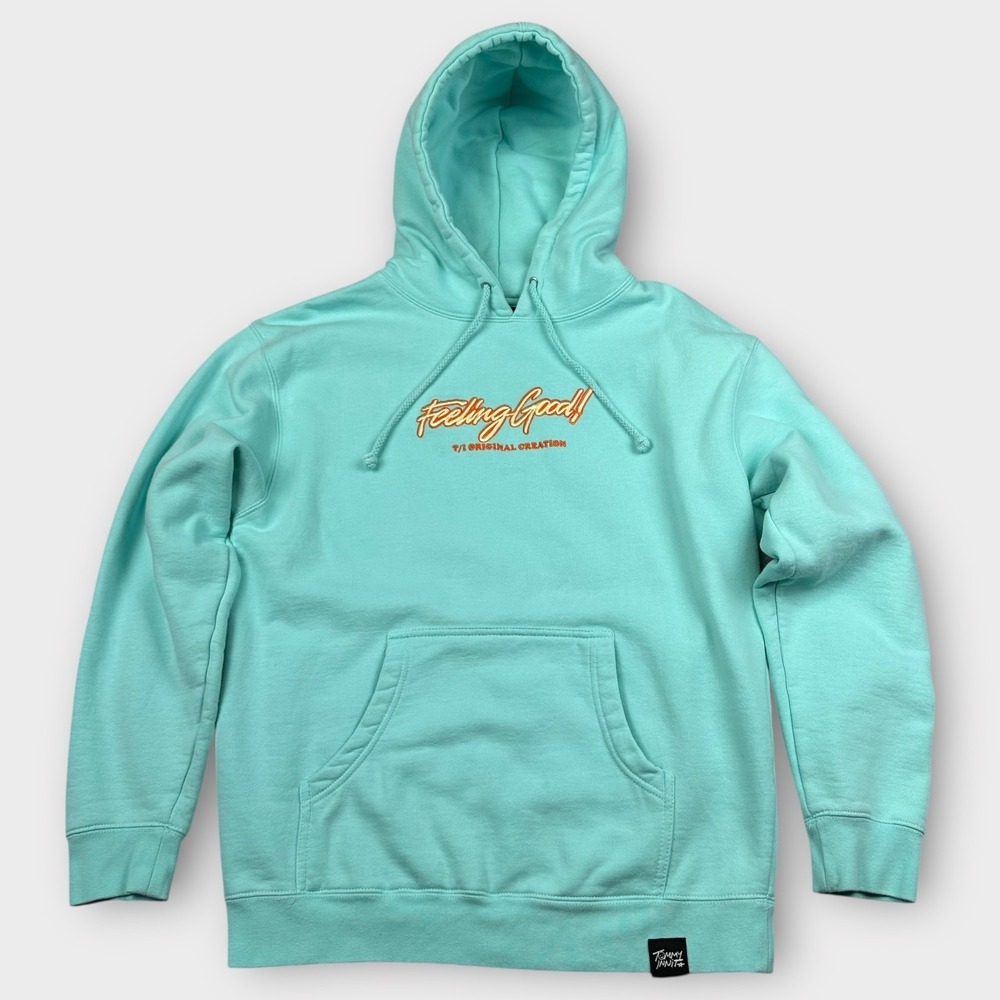 TommyInnit Hoodie Mens Large Blue Feeling Good Pullover Embroidered Gamer Hoodie